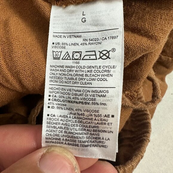 Old Navy Womens Linen Blend Elastic Waist Pull On Pants Large Brown Relaxed Fit - Picture 4 of 4